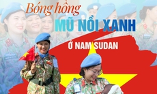 Bóng hồng blouse trắng và mũ nồi xanh ở Nam Sudan