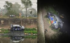 Ô tô lao xuống sông Nhuệ lúc gần 2h sáng, tài xế may mắn thoát nạn