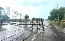Xuất hiện d&#244;ng lốc, mưa đ&#225; tại Quảng Ninh l&#224;m nhiều cột điện bị đổ g&#227;y