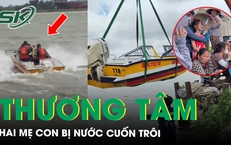 X&#243;t xa cảnh con trượt ch&#226;n ng&#227; xuống s&#244;ng Hồng, mẹ chạy đến cứu cũng bị nước cuốn theo