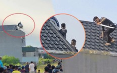 Hàng chục cảnh sát vây bắt hai người đàn ông cầm kiếm cố thủ trên nóc nhà