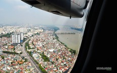 Cầu Trần Hưng Đạo đang xây dựng nhìn từ máy bay quân sự