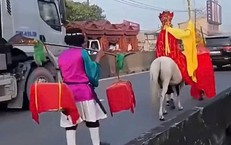 Công an xác minh nhóm người hóa trang 'thầy trò Đường Tăng' cưỡi ngựa đi vào làn ô tô