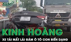 Xe &#244; t&#244; con biến dạng sau va chạm kinh ho&#224;ng với xe tải, may mắn 3 người chỉ bị thương