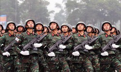 Kiểm tra huấn luyện diễu binh, diễu h&#224;nh kỷ niệm Chiến thắng Điện Bi&#234;n Phủ