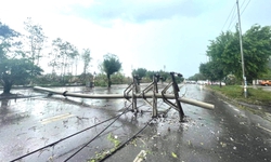 Xuất hiện d&#244;ng lốc, mưa đ&#225; tại Quảng Ninh l&#224;m nhiều cột điện bị đổ g&#227;y