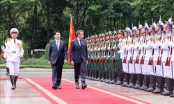 Chủ tịch nước Lương Cường chủ tr&#236; lễ đ&#243;n cấp Nh&#224; nước Tổng thống Cộng h&#242;a Ph&#225;p