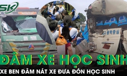 Thái Nguyên: Xe ben đâm nát xe đưa đón học sinh, nhiều em nhập viện
