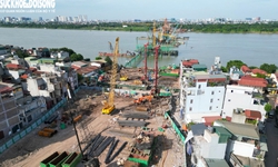 Tiến độ 'siêu cầu' vượt sông Hồng hơn 16.000 tỷ đồng sau hơn 8 tháng khởi công