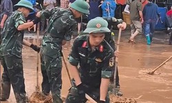 Ấm lòng hình ảnh cán bộ chiến sĩ cùng nhân dân dọn dẹp sau bão