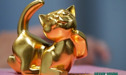 Nhà xưởng vào vụ sản xuất mèo mạ vàng trưng tết Quý Mão 2023