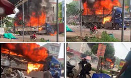 Tài xế liều mình lái xe tải cháy ngùn ngụt ra khỏi đám đông