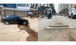 Người dân khốn khổ khi lưu thông qua đoạn đường đang thi công ở Hà Nội