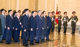 Tổng B&#237; thư T&#244; L&#226;m đặt hoa tưởng nhớ Chủ tịch Kim Nhật Th&#224;nh, Tổng B&#237; thư Kim Jong-il