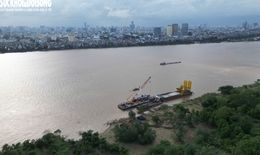 Khu vực x&#226;y dựng cầu Trần Hưng Đạo sau 1 th&#225;ng thi c&#244;ng