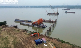 Hiện trạng cầu hơn 11.800 tỷ đồng, kết nối Hà Nội với Hưng Yên sau 4 tháng thi công