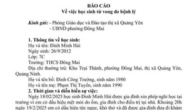 Nguy&#234;n nh&#226;n học sinh lớp 7 ở Quảng Ninh tử vong