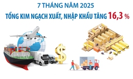 7 tháng năm 2025: Tổng kim ngạch xuất, nhập khẩu hàng hóa tăng 16,3%