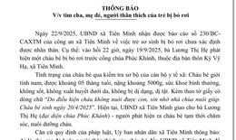 Bé trai 5 tháng tuổi bị bỏ rơi trong đêm cùng tờ giấy 'nhờ nhà chùa nuôi giúp'