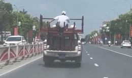 Xử phạt lái xe biển xanh chở bàn ghế cồng kềnh, người ngồi trên thùng khi di chuyển