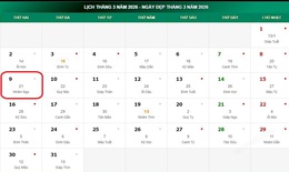 Lịch âm 9/3 - Âm lịch hôm nay 9/3 - Lịch vạn niên ngày 9/3/2026