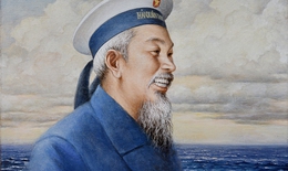 Họa sĩ Nguyễn Thu Thủy tặng tranh B&#225;c Hồ tại Bộ Tư lệnh Hải qu&#226;n