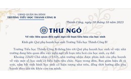 Trường tiểu học Th&#224;nh C&#244;ng B xin lỗi sau vụ nhiều học sinh bị n&#244;n &#243;i, đau bụng