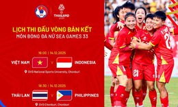 Lịch thi đấu b&#225;n kết b&#243;ng đ&#225; nữ SEA Games 33: ĐT nữ Việt Nam đấu Indonesia