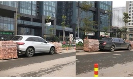 Xếp gạch chặn &#244; t&#244; ở H&#224; Nội, coi chừng bị xử l&#253; h&#236;nh sự