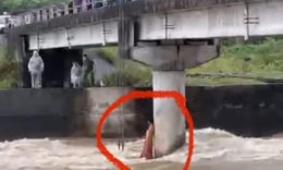 Tuy&#234;n Quang: Giải cứu người đ&#224;n &#244;ng mắc kẹt giữa d&#242;ng lũ