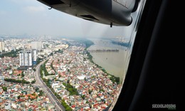 Cầu Trần Hưng Đạo đang xây dựng nhìn từ máy bay quân sự