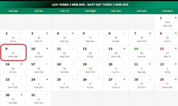 Lịch âm 9/3 - Âm lịch hôm nay 9/3 - Lịch vạn niên ngày 9/3/2026
