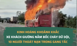 Xe khách giường nằm bốc cháy dữ dội trên quốc lộ, 10 người thoát nạn trong gang tấc