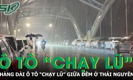 Thái Nguyên: Hàng dài ô tô 'chạy lũ' giữa đêm khi sông Cầu vượt báo động