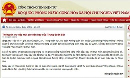 Bộ Quốc ph&#242;ng th&#244;ng tin ch&#237;nh thức vụ việc mất an to&#224;n bay của Trung đo&#224;n 921