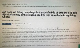 Danh sách các website quảng cáo thực phẩm bảo vệ sức khỏe có dấu hiệu vi phạm