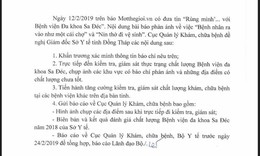 B&#244;̣ Y t&#234;́ y&#234;u c&#226;̀u làm rõ phản &#225;nh “Bệnh nh&#226;n ra v&#224;o như một c&#225;i chợ” v&#224; “N&#237;n thở đi vệ sinh” tại BVĐK Sa Đéc