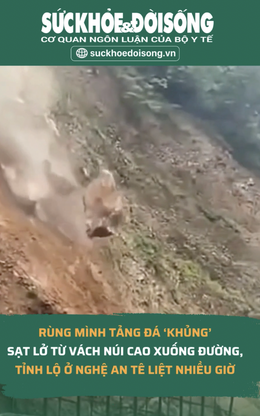 Rùng mình tảng đá ‘khủng’ sạt lở từ vách núi cao xuống đường, tỉnh lộ ở Nghệ An tê liệt nhiều giờ