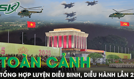 To&#224;n cảnh tổng hợp luyện lần 2 c&#249;ng Su-30MK2 v&#224; trực thăng k&#233;o cờ tại Quảng trường Ba Đ&#236;nh