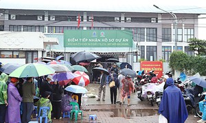 Người dân đội mưa xếp hàng để có một suất nhà ở xã hội Kim Chung