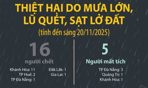 Thiệt hại do mưa lớn, lũ quét, sạt lở đất (tính đến sáng 20/11/2025)