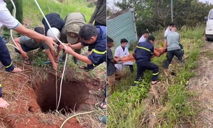 Video giải cứu nam thanh niên rơi xuống hố sâu 10m