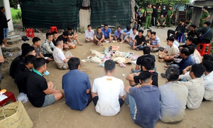 Bao vây trường gà giữa khu đất hoang, bắt 35 con bạc