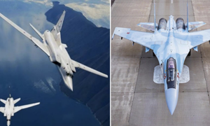 Tiêm kích Su-35 Nga hộ tống máy bay ném bom Tu-22M3 mang tên lửa siêu vượt âm áp sát NATO