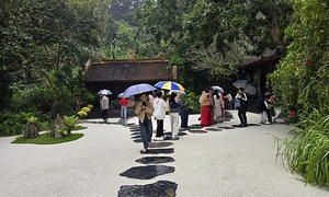 Khách thập phương đội mưa xuân vãn cảnh chùa Địa Tạng Phi Lai