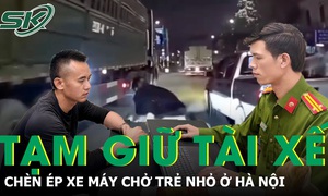 Tạm giữ tài xế xe bán tải chèn ép xe máy chở trẻ nhỏ ở Hà Nội