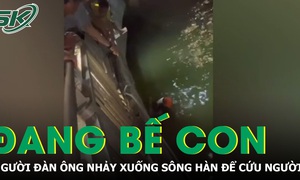 Khoảnh khắc nghẹt thở: Đang đi dạo cùng vợ con, người đàn ông nhảy xuống sông Hàn cứu người