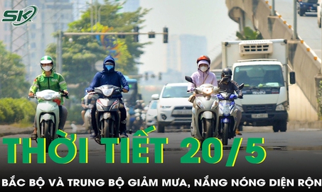 Thời tiết 20/5: Bắc Bộ và Trung Bộ giảm mưa, có nắng nóng diện rộng