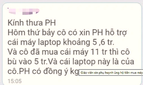 C&#244; gi&#225;o xin phụ huynh hỗ trợ tiền mua m&#225;y t&#237;nh: &#39;Vi phạm cả đạo l&#253; v&#224; ph&#225;p l&#253;&#39;