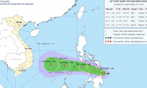 &#193;p thấp nhiệt đới tiến gần Biển Đ&#244;ng, mạnh l&#234;n th&#224;nh b&#227;o ng&#224;y 26/11